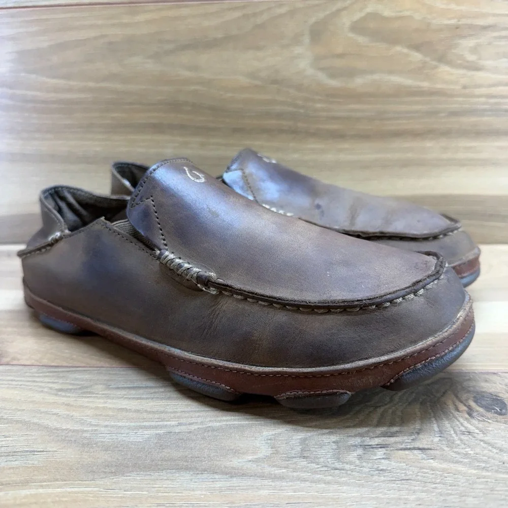 Olukai Moloa Moc Toe Loafer Mens 8.5 Brown Leather Convertible Casual Travel